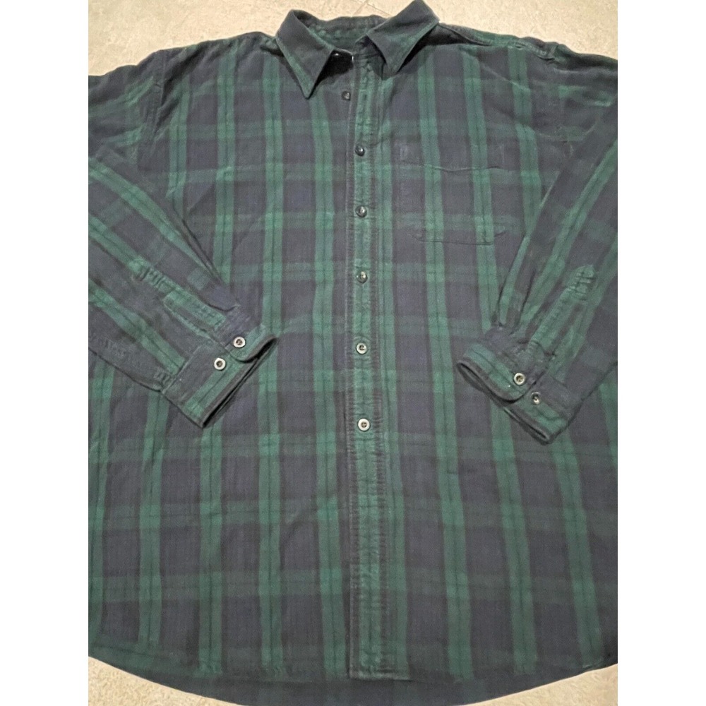 Vintage LL Bean Mens Scotch Plaid Flannel Shirt L‎ Button Down Green Blue - Picture 2 of 5